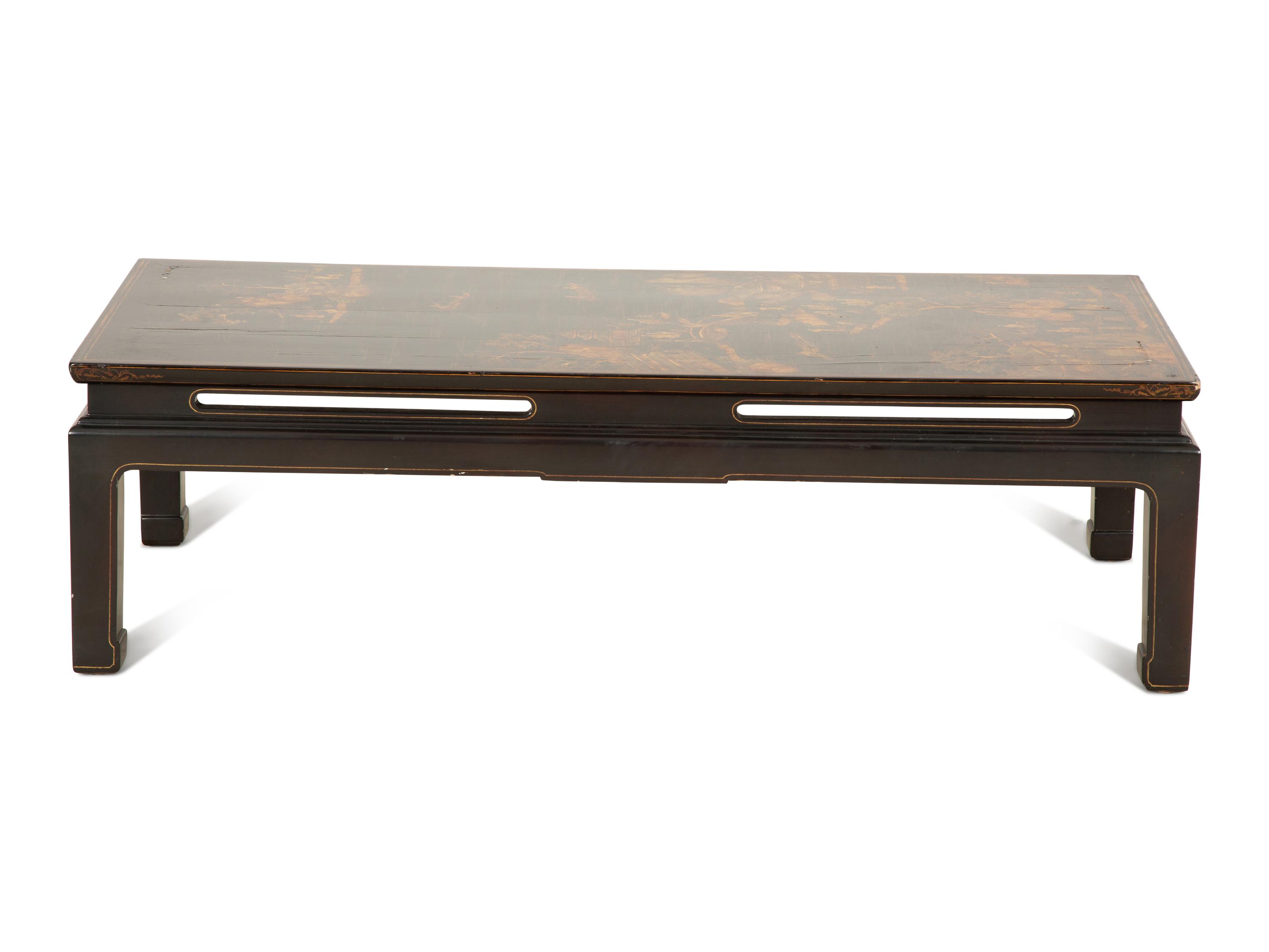 A Chinese Black and Gilt Chinoiserie Decorated Low Table