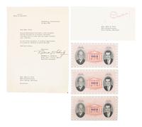 EISENHOWER, Dwight D. (1890-1969). A group of 2 signed items with related correspondence and ephemera.