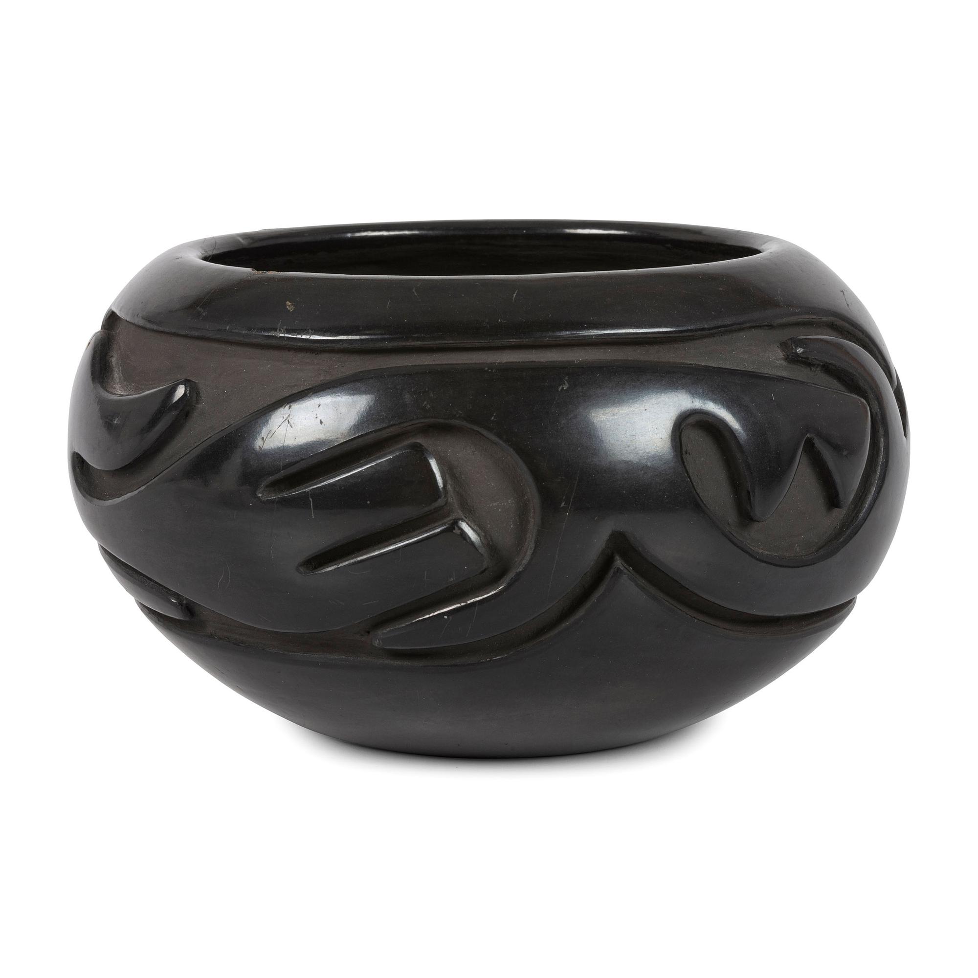 Blackware Carved Pottery Bowl, with Avanyu