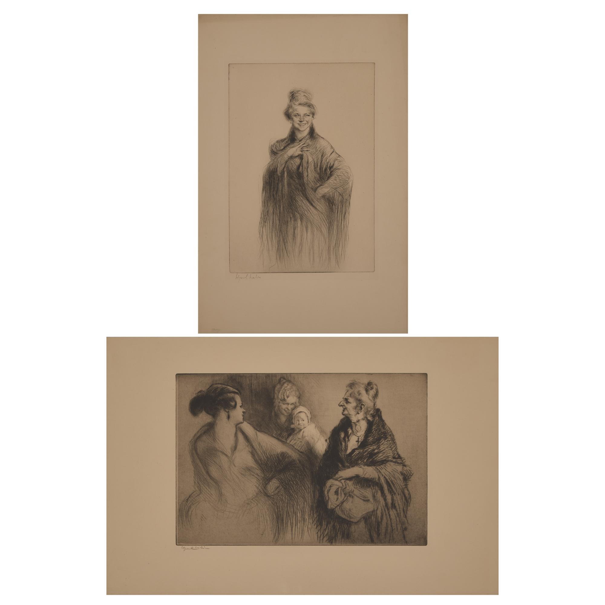 Edgar Chahine (French, 1874-1947) — Portrait of a Woman ; Together with Family Portrait (Two Works)
