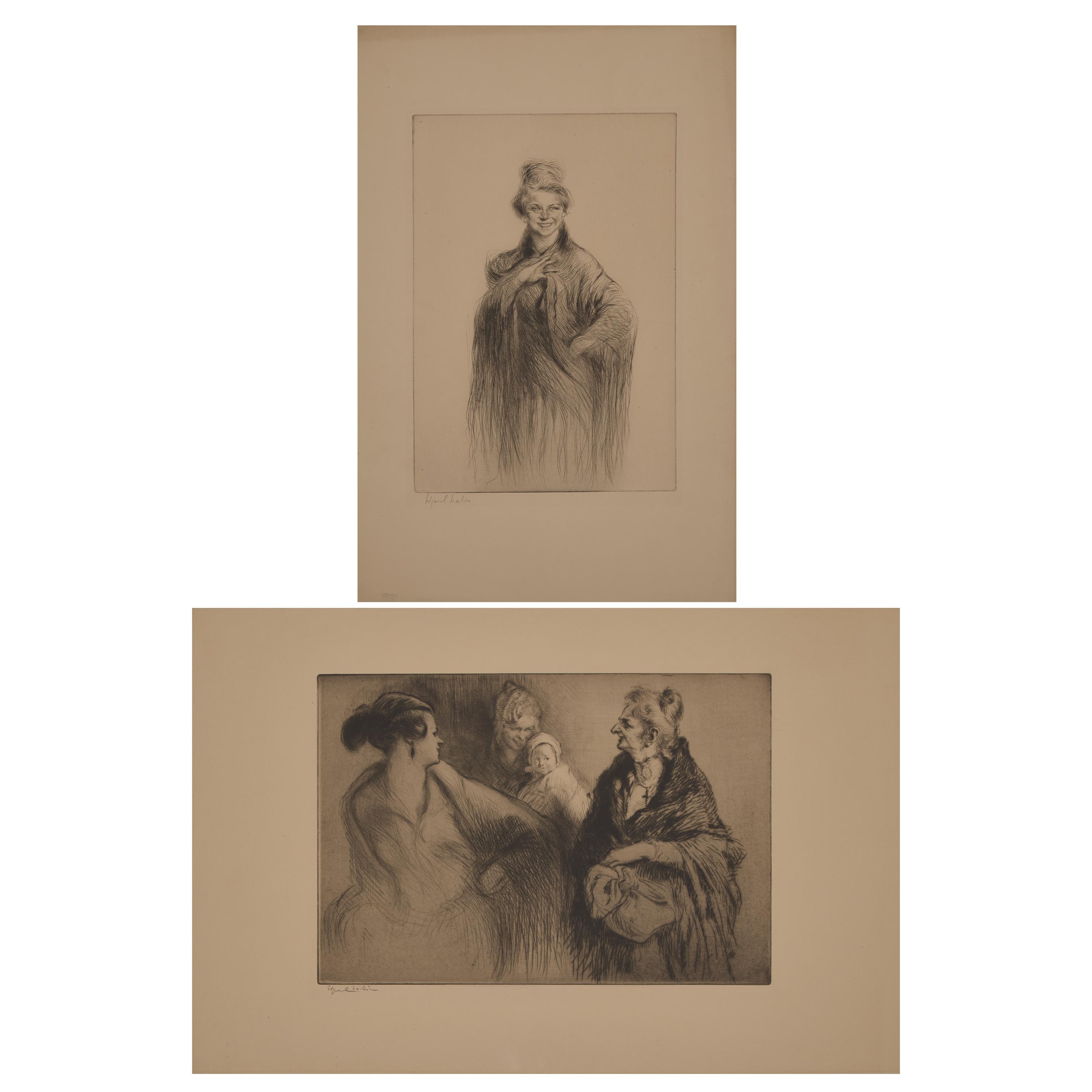 Edgar Chahine (French, 1874-1947) — Portrait of a Woman ; Together with Family Portrait (Two Works)