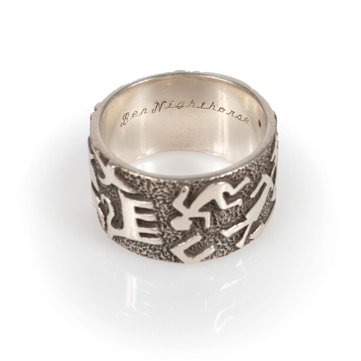 Cast Silver Ring, with Petroglyph Design