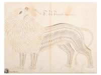 A Calligraphy Penmanship Picture of a Lion by Frank B. Rosevelt (American, 1862-1945)