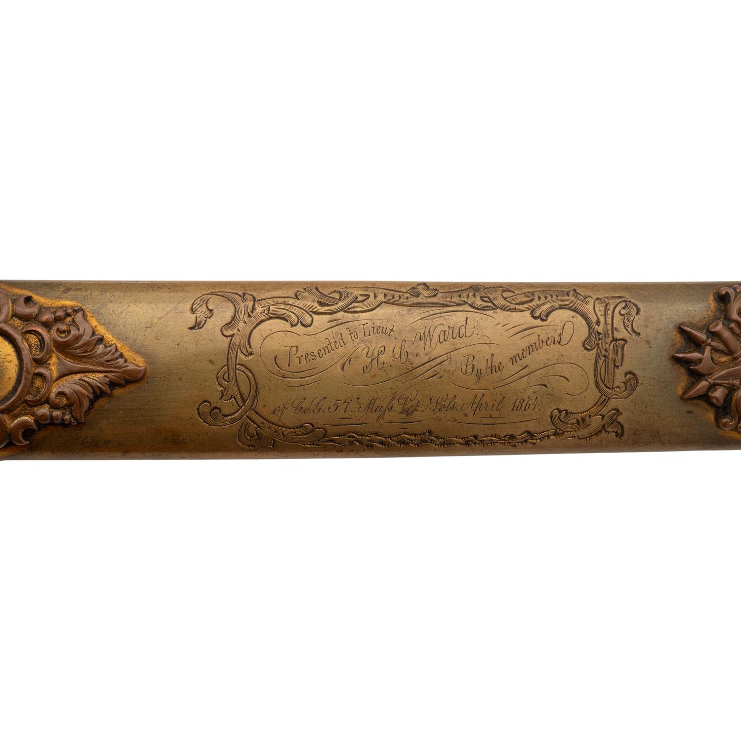 Two Ames Presentation Swords to Lt. Henry Ward (Capt.) 57th Mass Infantry WIA at Antietam, Spotsylvania & Petersburg, POW Petersburg & Post-War General