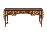 A Louis XV Style Gilt Bronze Mounted Mahogany Bureau Plat