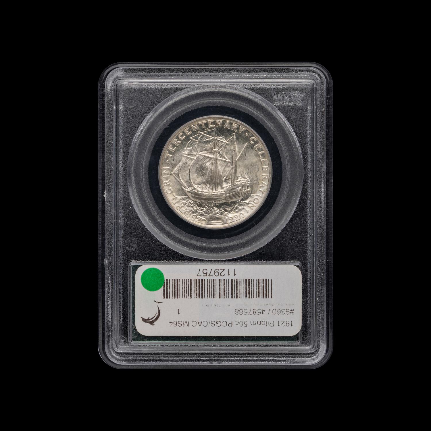 A 1921 Pilgrim Commemorative 50c Coin [PCGS MS64; CAC Green Sticker]