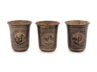 A Set of Three Russian Niello Silver Tumblers