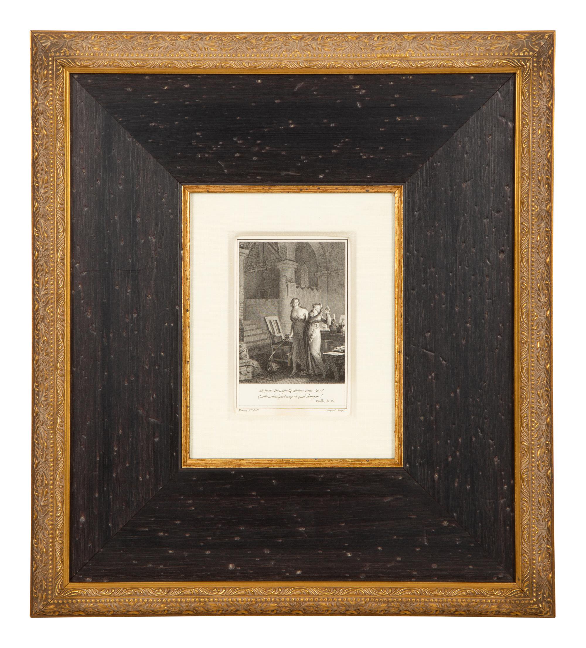 A Set of Four French Engravings of Courting Aristocrats in Ebonized and Giltwood Frames