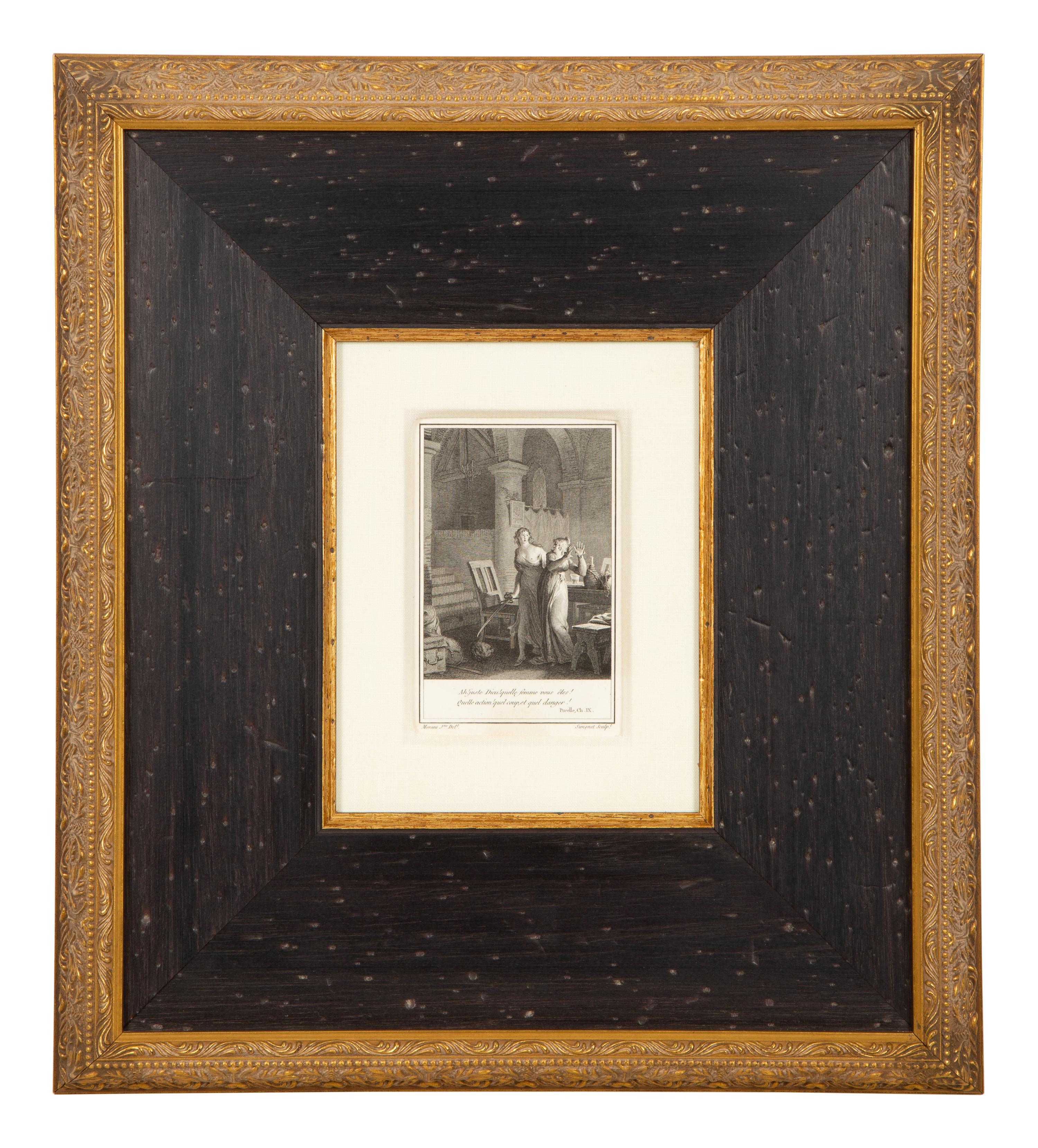 A Set of Four French Engravings of Courting Aristocrats in Ebonized and Giltwood Frames
