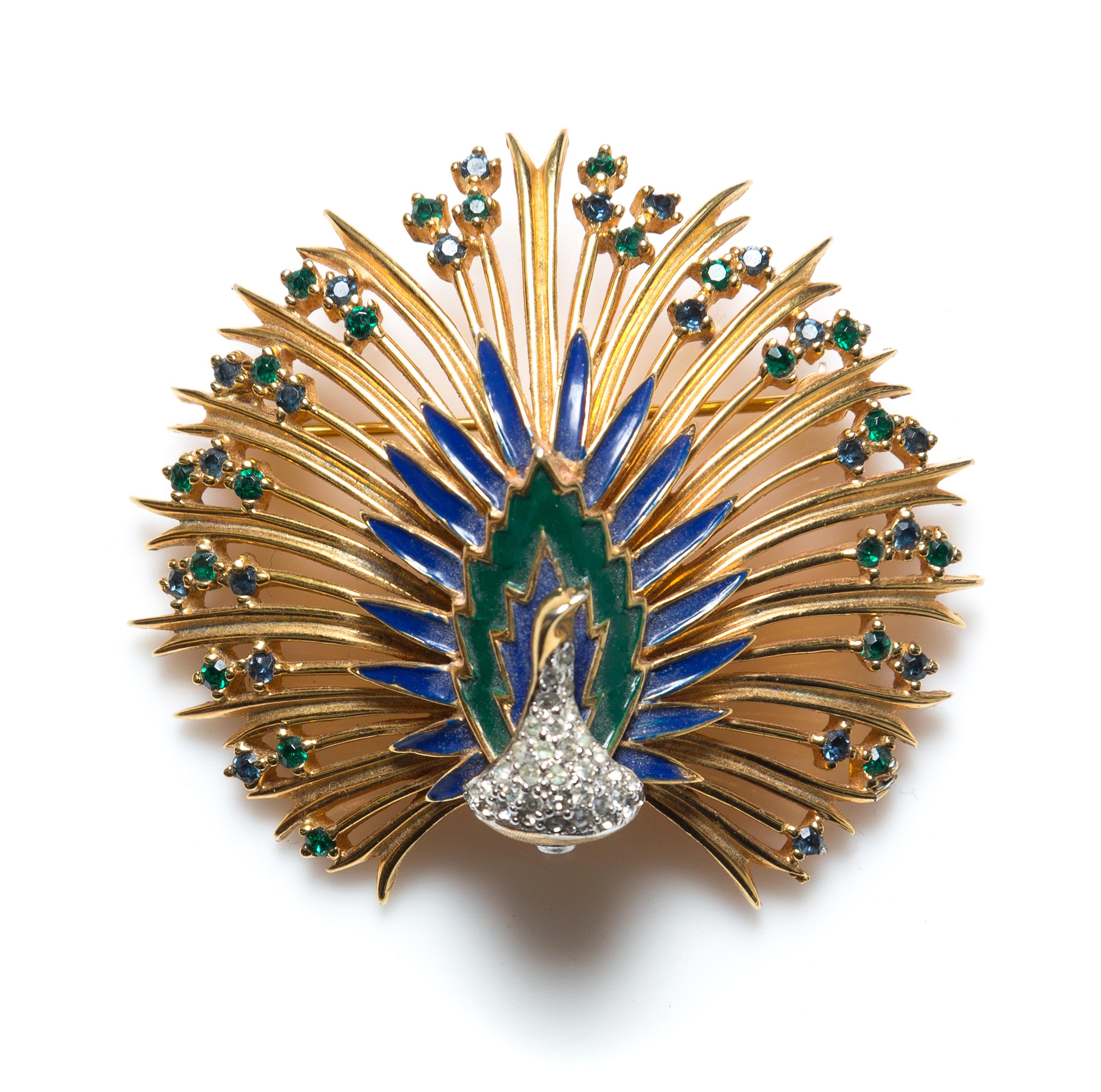 A Jomaz Peacock Brooch, 2.25" x 2".