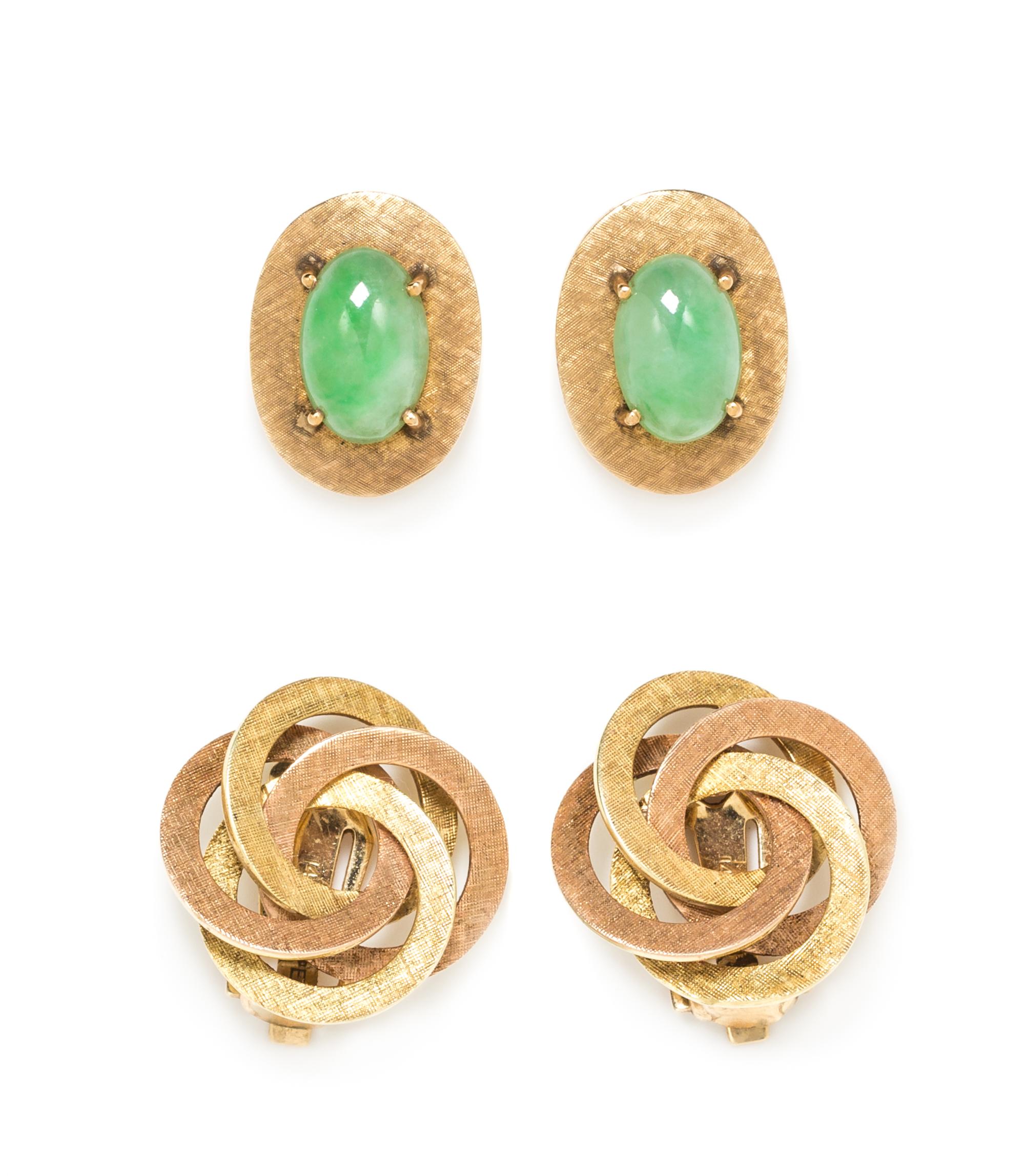 COLLECTION OF YELLOW GOLD EARCLIPS
