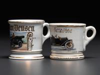 Two Open Touring Car Porcelain Occupational Shaving Mugs