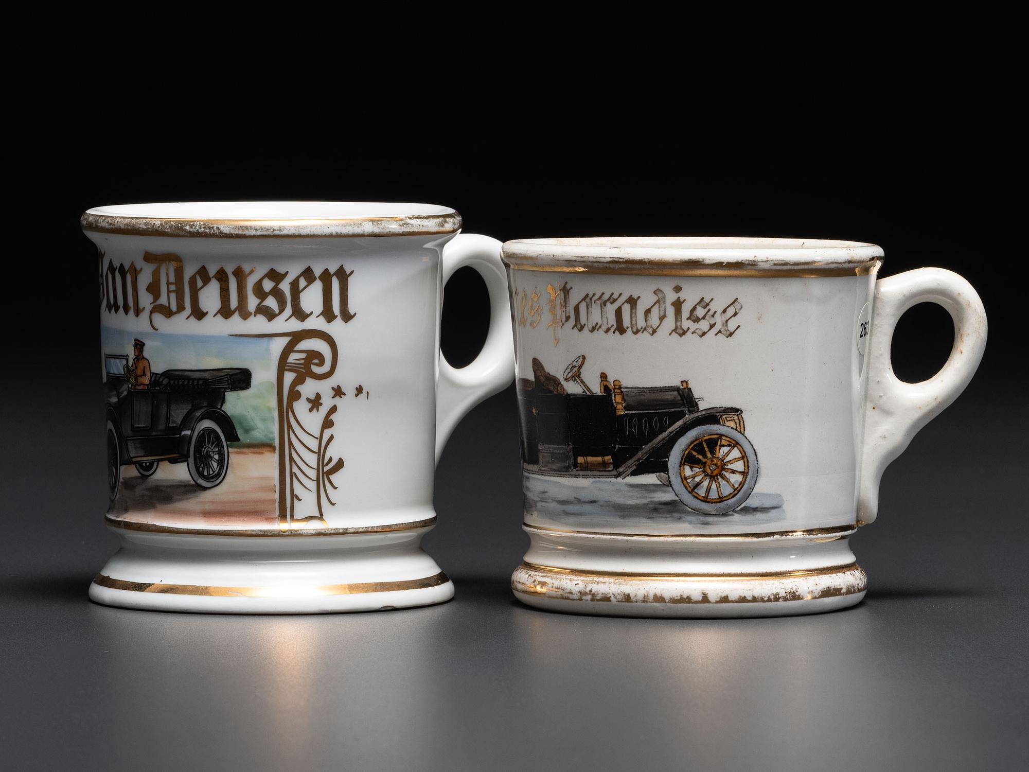 Two Open Touring Car Porcelain Occupational Shaving Mugs