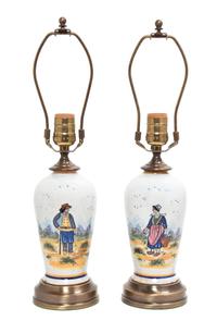 A Pair of Quimper Vases Height of each 16 3/4 inches.