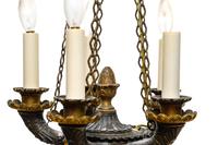 An Empire Style Gilt and Patinated Bronze Five-Light Chandelier