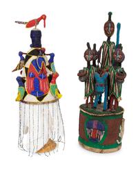 A Group of Three Yoruba Beaded Headdresses and Two Talisman Panels — 20TH CENTURY