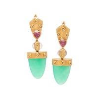 YELLOW GOLD, CHRYSOPRASE, MOONSTONE, AND PINK TOURMALINE DROP EARRINGS