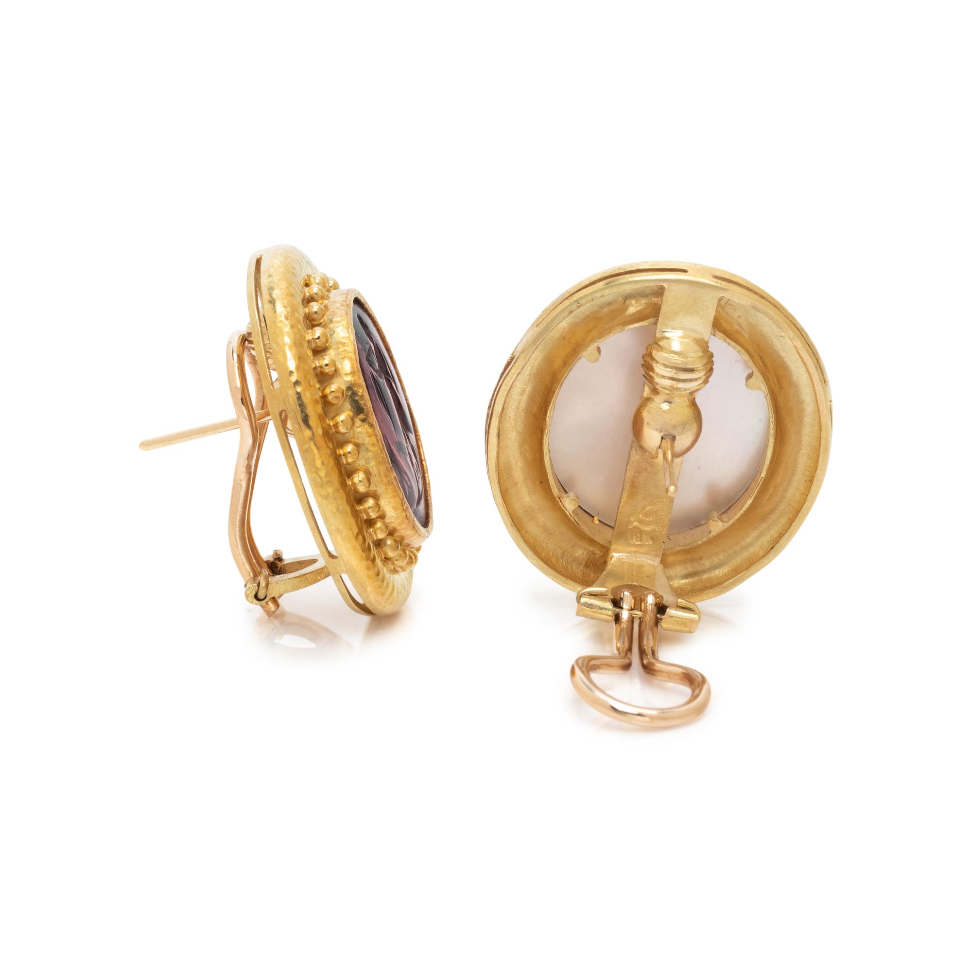 ELIZABETH LOCKE, YELLOW GOLD AND INTAGLIO EARCLIPS