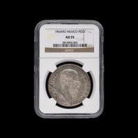 [MEXICO] An 1866-MO Emperor Maximillian 1 Peso Coin [NGC AU55]