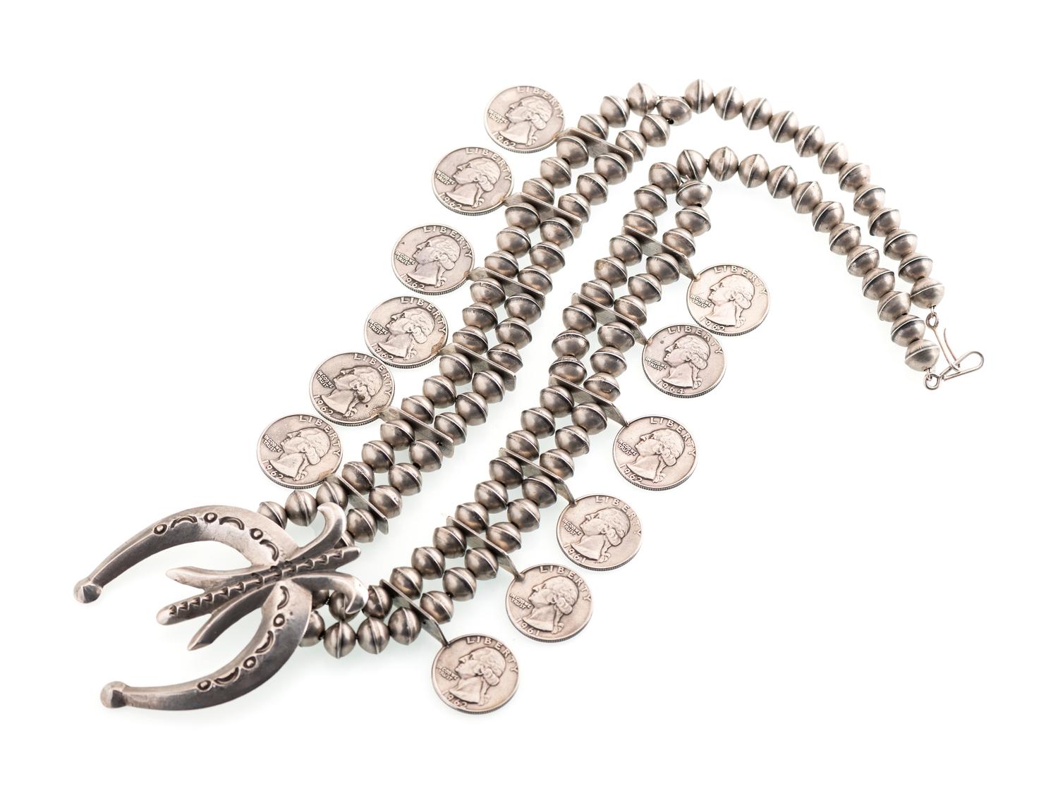 Navajo Silver Squash Blossom Necklace, with Coins