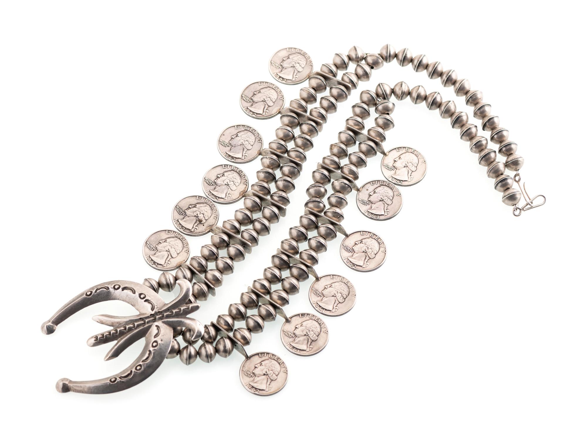 Navajo Silver Squash Blossom Necklace, with Coins