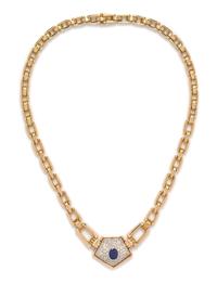 A 14 Karat Yellow Gold, Sapphire and Diamond Necklace, 34.40 dwts.
