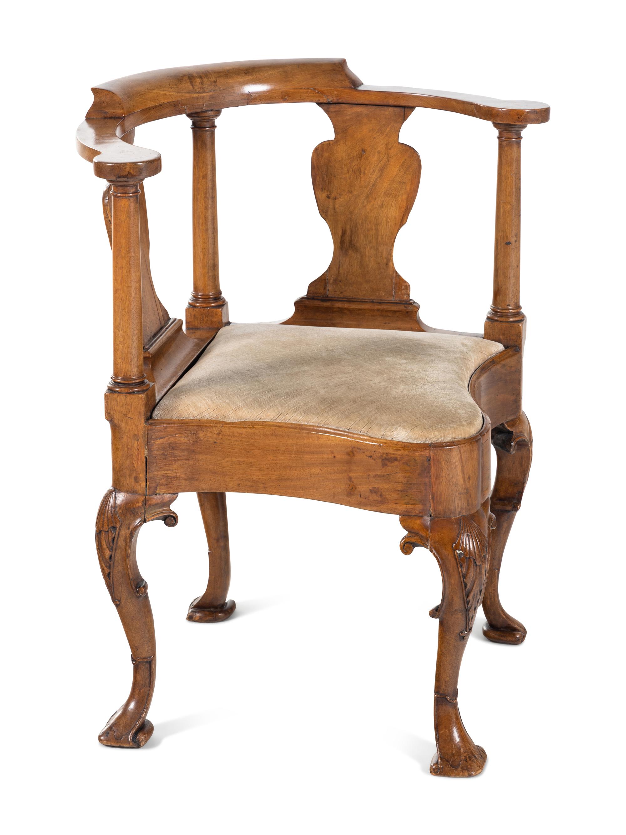 A George I Walnut Corner Chair