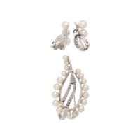 CULTURED PEARL AND DIAMOND BROOCH AND CLIP EARRINGS