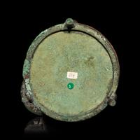 Two Chinese Bronze Articles, Han Dynasty, Han Dynasty 漢 青銅鏡及銅錯銀承盤