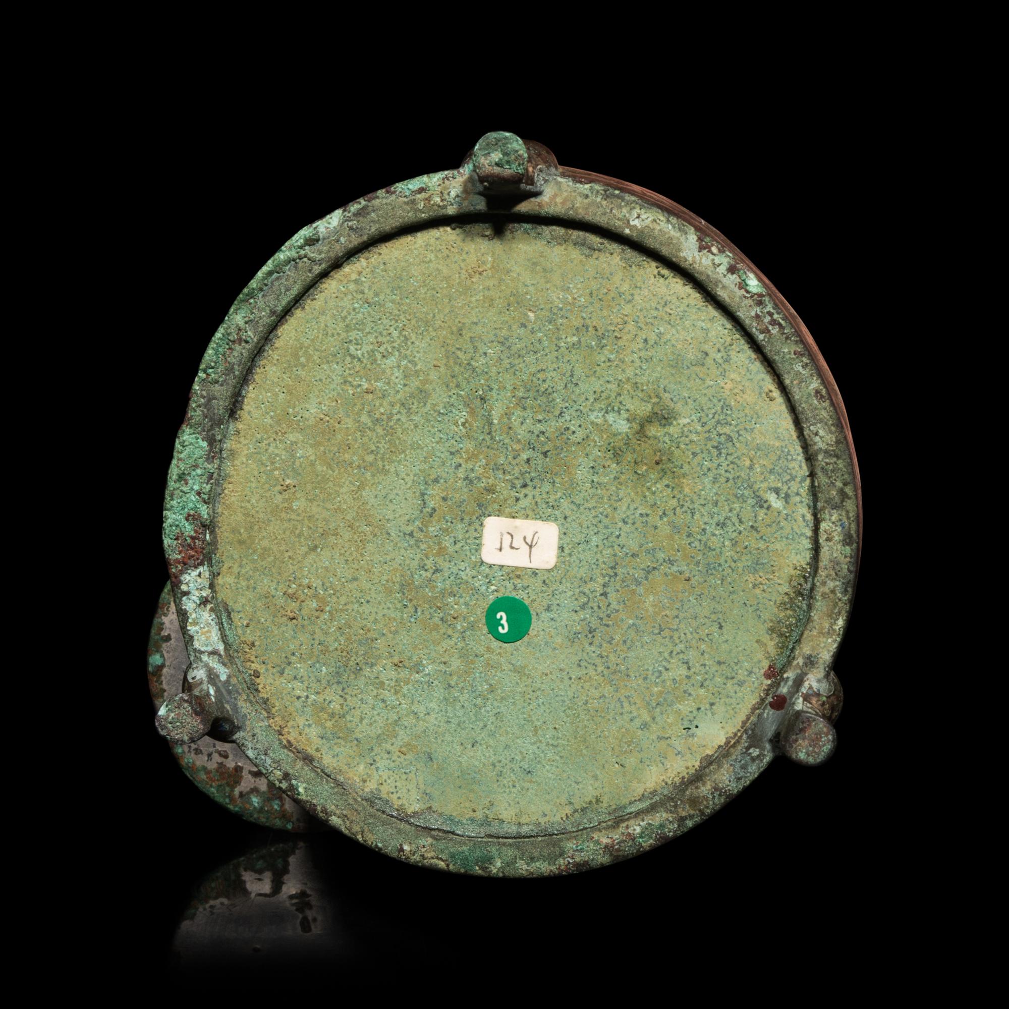 Two Chinese Bronze Articles, Han Dynasty, Han Dynasty 漢 青銅鏡及銅錯銀承盤
