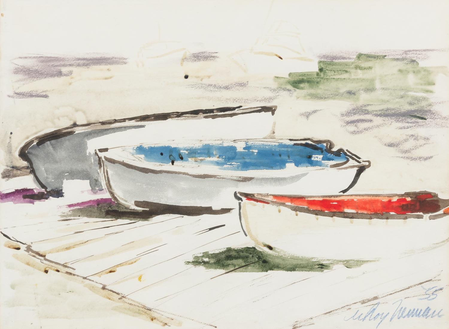 LeRoy Neiman, (American, 1921-2012), Untitled (Row Boats), 1955