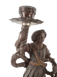 Two Neapolitan Carved and Painted Figural Pricket Sticks