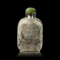 An Inside Painted Glass Snuff Bottle, Signed Chen Zhongsan, Dated 1910 庚 戌 年（1910）陳仲三作玻璃內畫踏雪尋梅圖鼻煙壺
