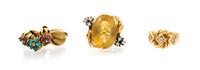 A Collection of Yellow Gold, Diamond and Gemstone Rings, 13.40 dwts.