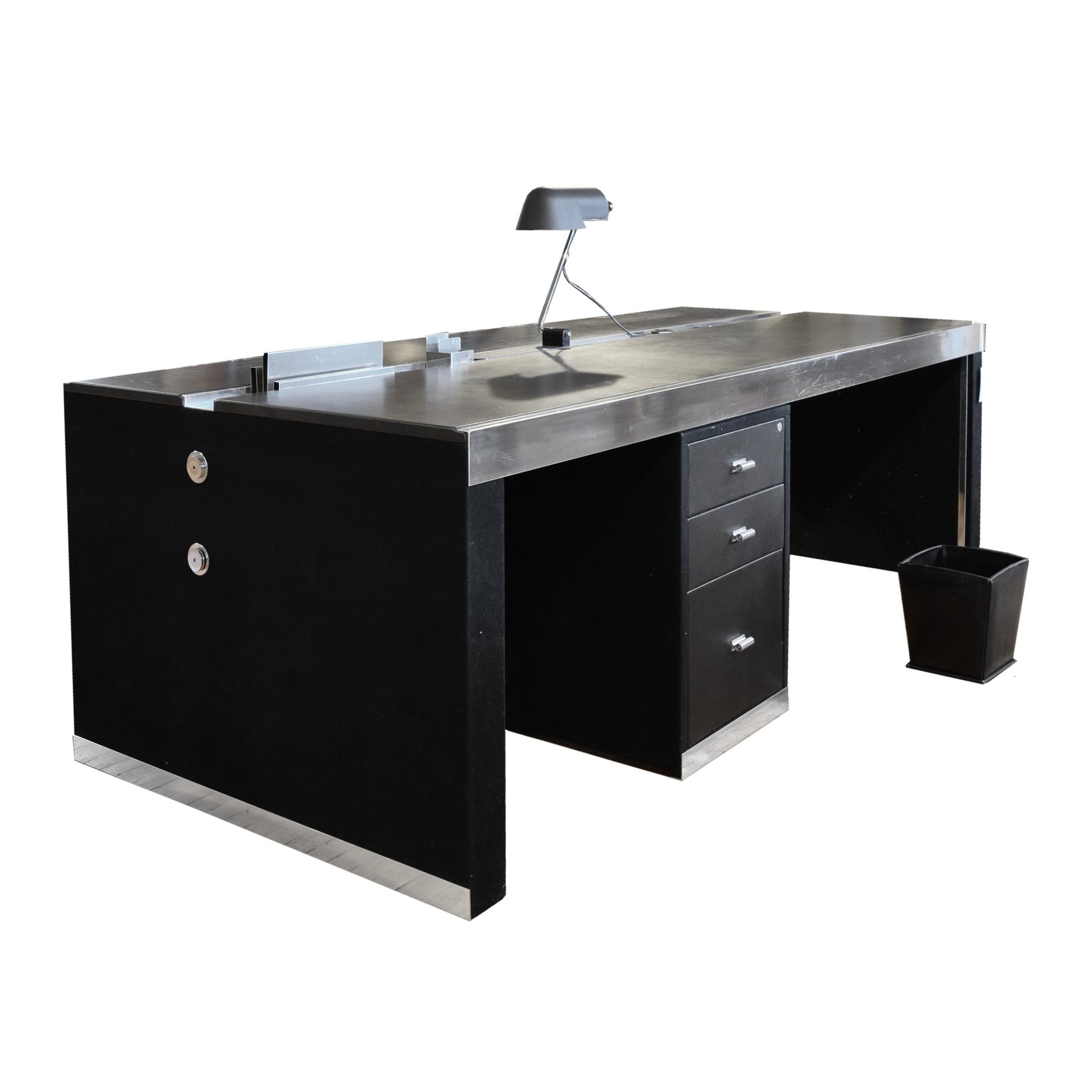 A Mid-Century Leather, Wood and Chrome Executive Desk 86.5" W x 39.5" D x 29" H — Italy, Mid-20th Century