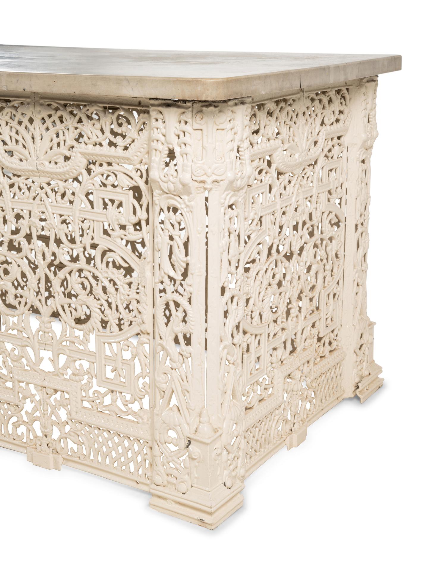 A Victorian White-Painted Cast Iron Marble-Top Radiator Cover