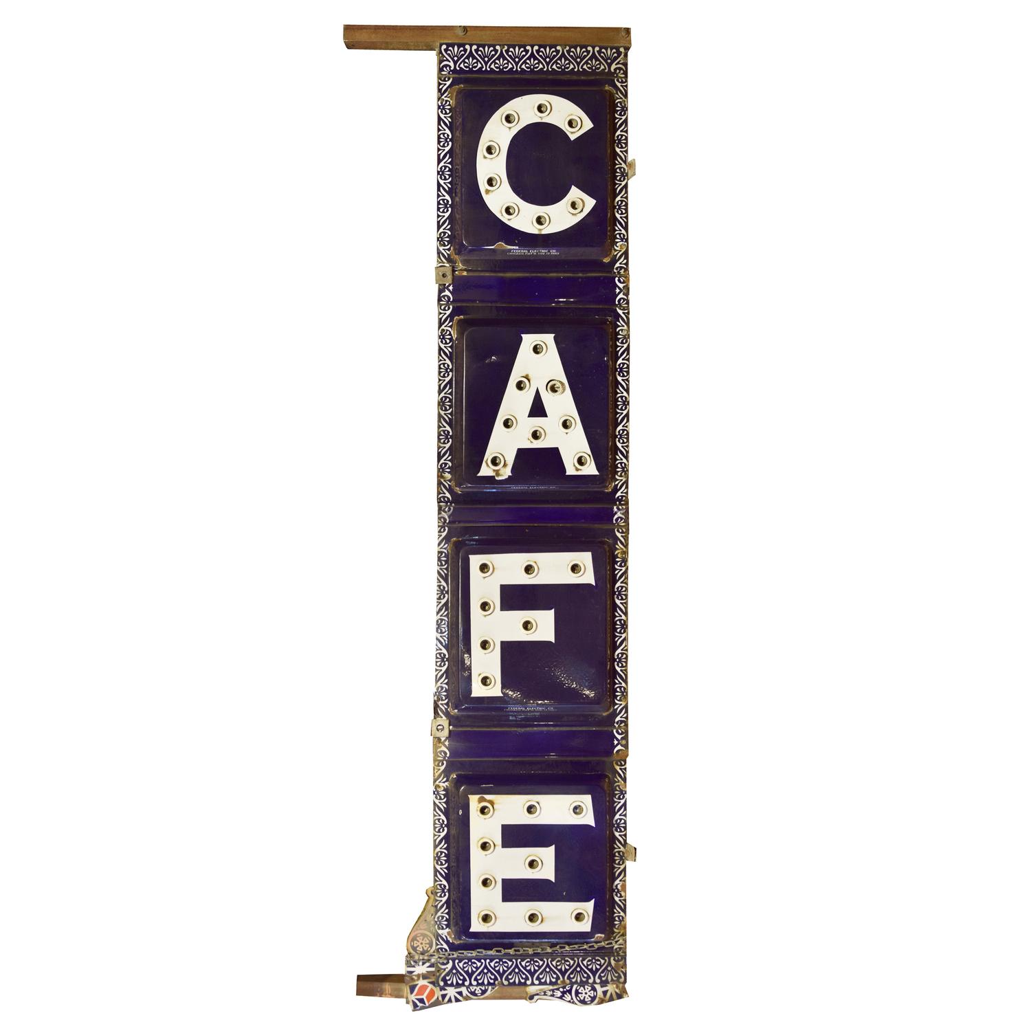 An Enameled Double-Sided Cafe Sign, Federal Electric Co., Chicago, IL. 35" W x 8" D x 118" H — United States, Early 20th Century