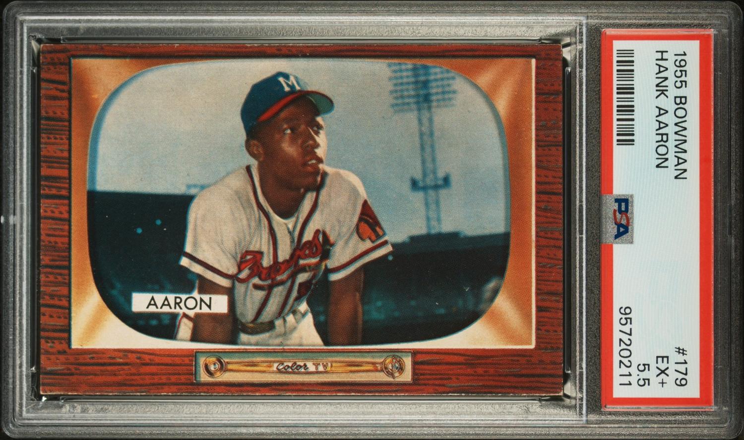 A 1955 Bowman Hank Aaron Baseball Card No. 179 (PSA 5.5 EX+)