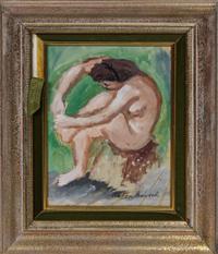 Aaron Bohrod, (American, 1907-1992), Seated Nude Female Grooming Her Foot and Carousel Horse