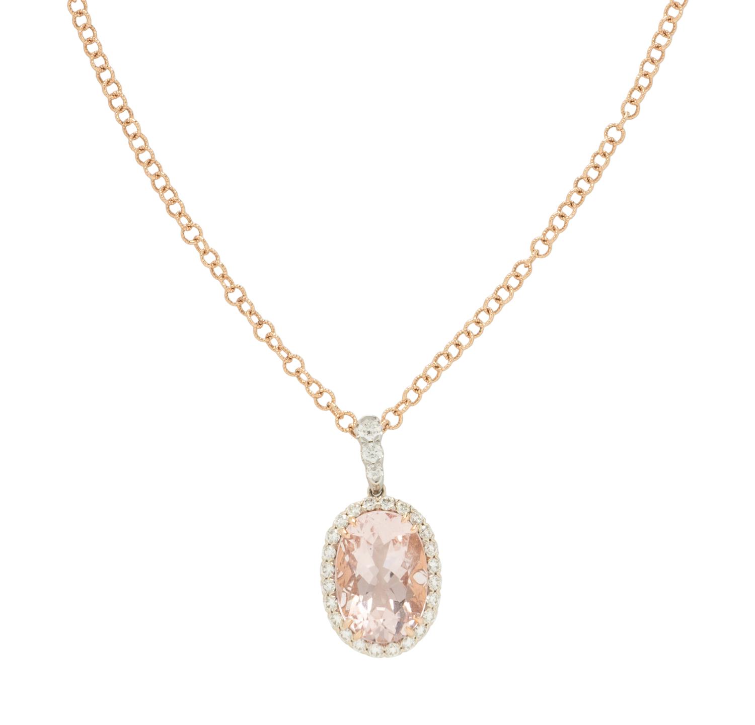 MORGANITE AND DIAMOND PENDANT NECKLACE