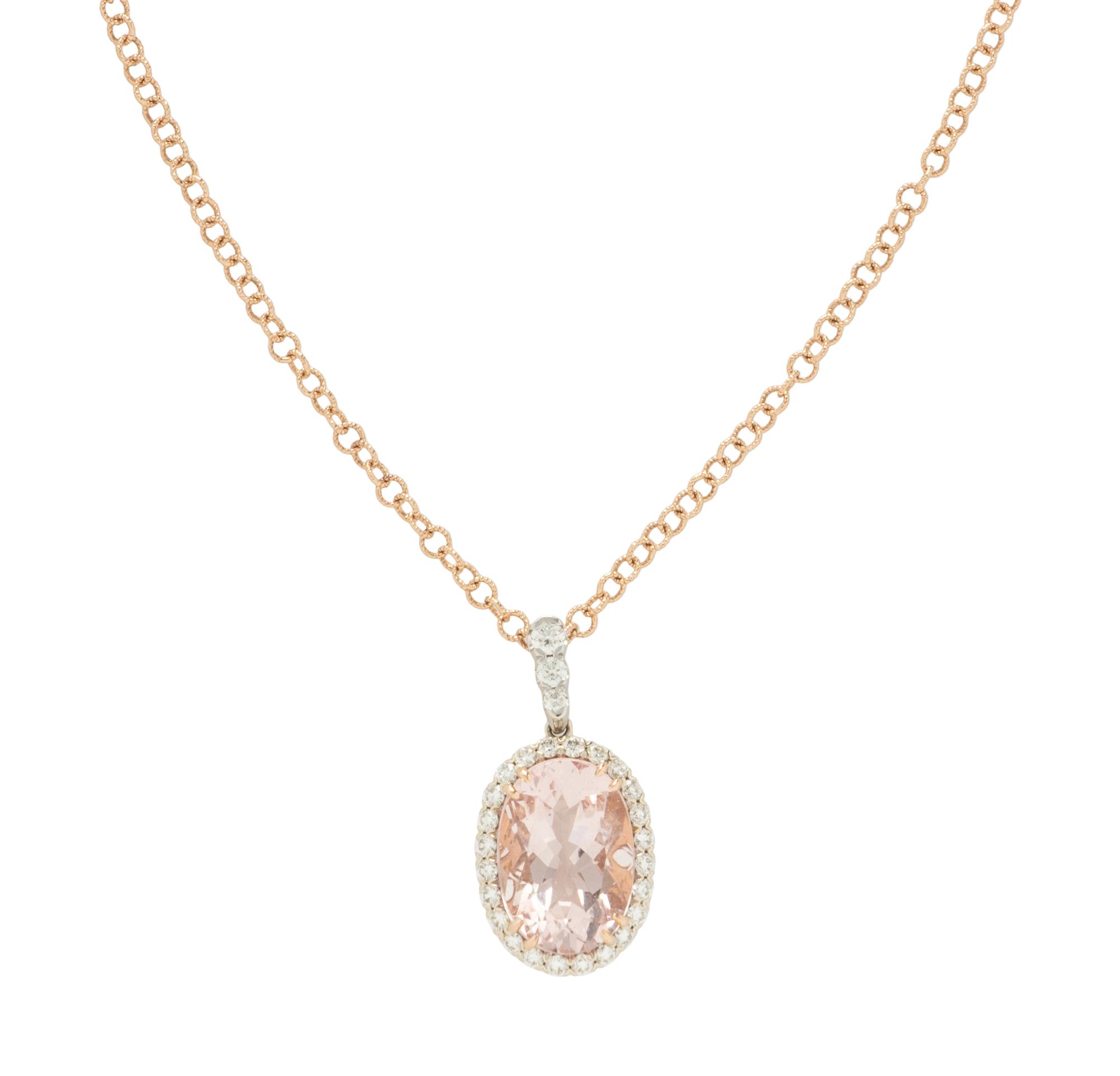 MORGANITE AND DIAMOND PENDANT NECKLACE