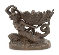 A Continental Bronze Triton and Shell-Form Bowl