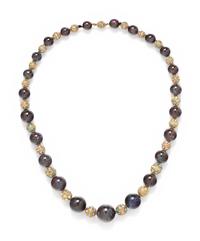 TIFFANY & CO., ART NOUVEAU, YELLOW GOLD, OPAL AND BOULDER OPAL BEAD NECKLACE