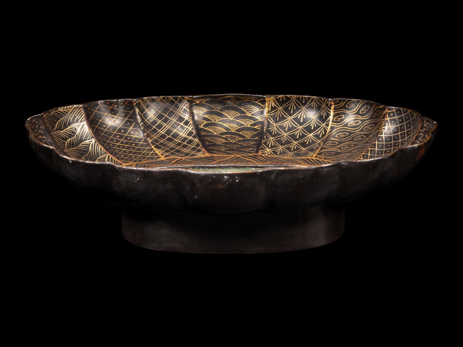 A Japanese Black and Gold Lacquer 'Turtle' Stem Dish