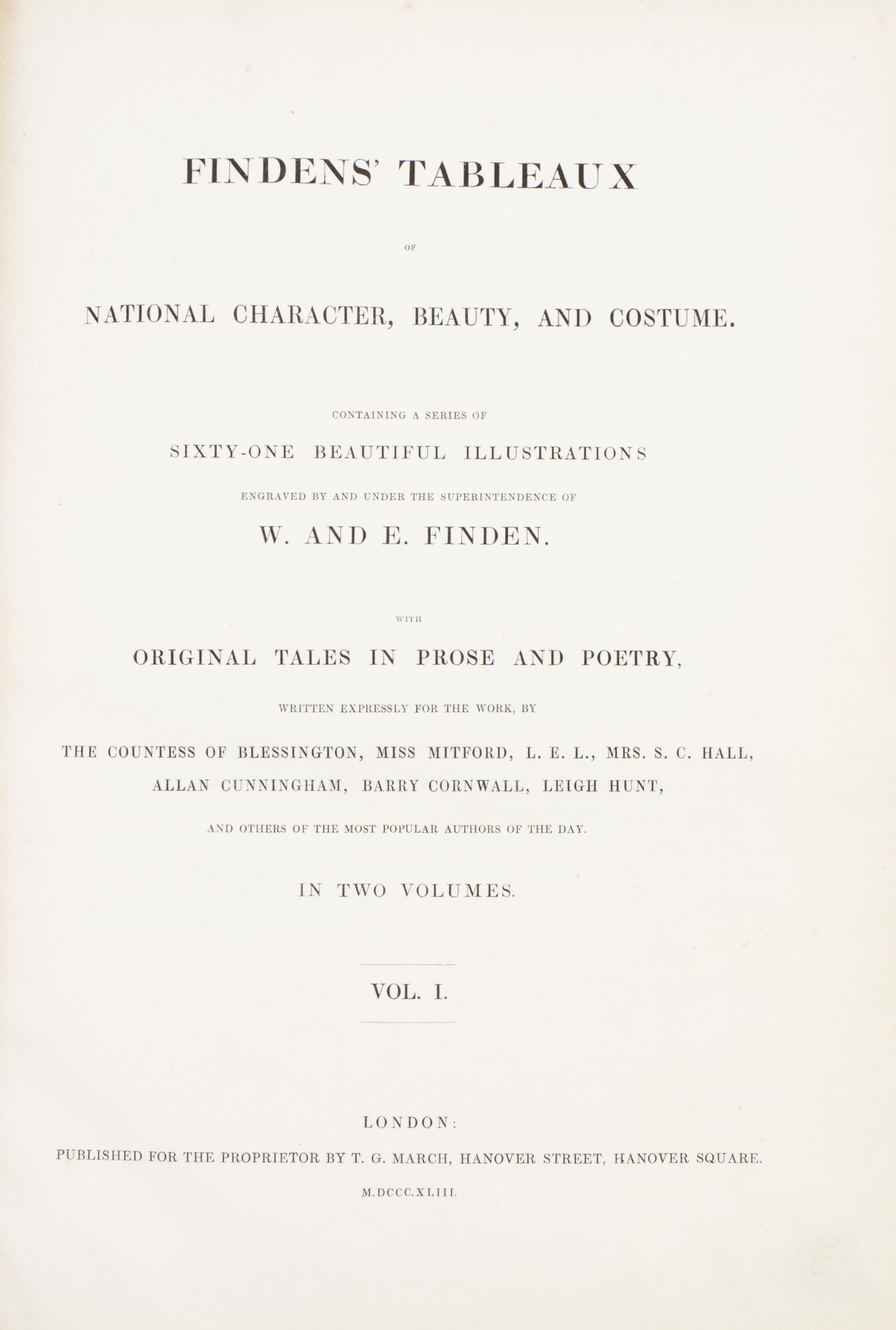 (ENGRAVINGS) FINDEN, W. AND E. Findens' Tableaux of National Character, Beauty and Costume. London, 1873. 2 vols.