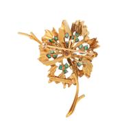 FRENCH, EMERALD AND DIAMOND FLOWER BROOCH