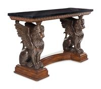 A Cast Composition Console Table with Lion Supports