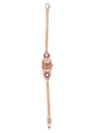 HAMILTON, RETRO, 14K ROSE GOLD, DIAMOND AND RUBY WRISTWATCH