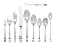 A Large Georg Jensen Silver Acorn Pattern Flatware Service