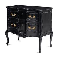 A Pair of Louis XV Style Gilt Metal Mounted Black-Lacquered Commodes